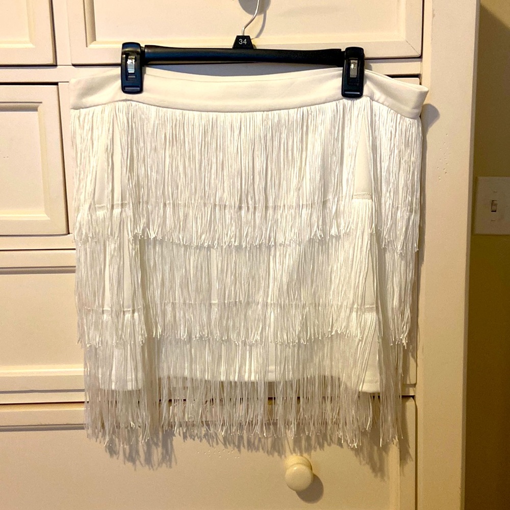 White Pencil Skirt with Fringe
